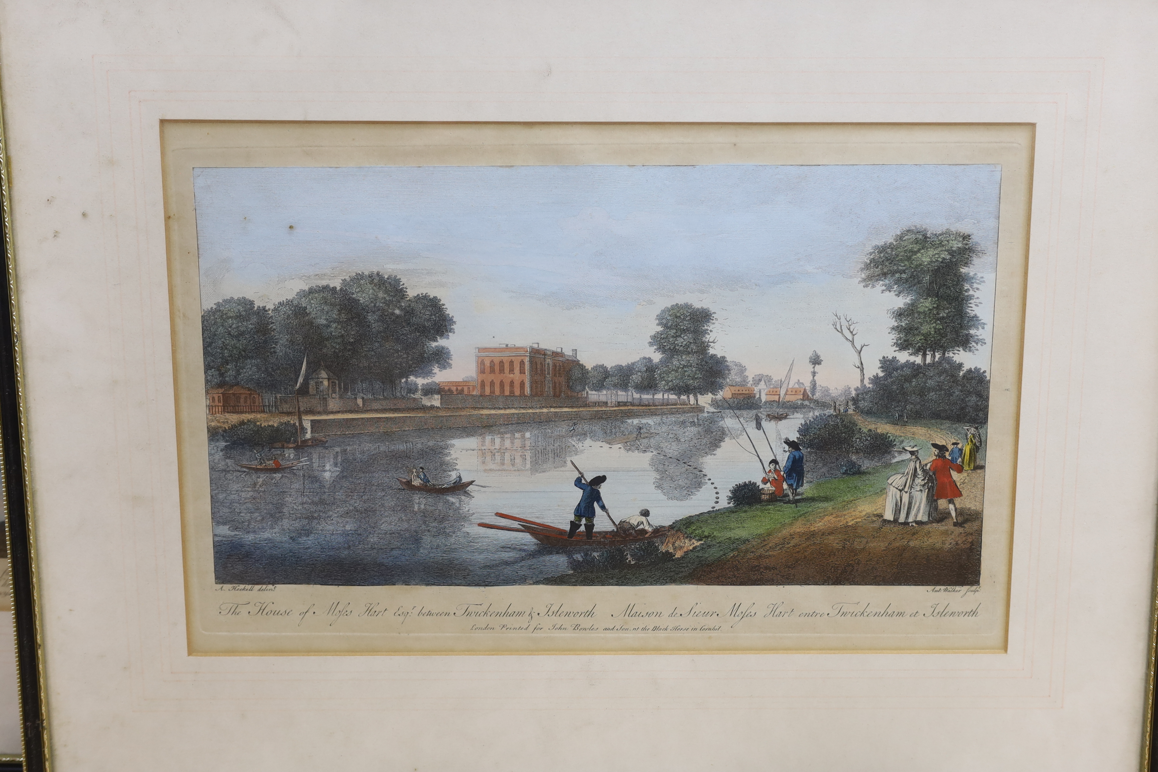 After Augustin Heckel (1690-1770), three colour etchings, comprising ‘Rover Thames at Twickenham’, printed for R. Wilkinson, ‘Twickenham & Isleworth’, printed for John Bowles and ‘View from Richmond Hill up the River’, p